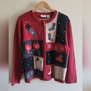 Croft & Barrow angora + wool blend red Christmas cardigan sweater Women's XL